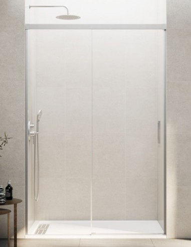 Mampara GME Basic Níquel modelo 1 fijo y 1 corredera sin perfil inferior