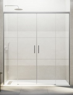 Mampara Basic GME Níquel modelo 2 fijos y 2 correderas sin perfil inferior 2