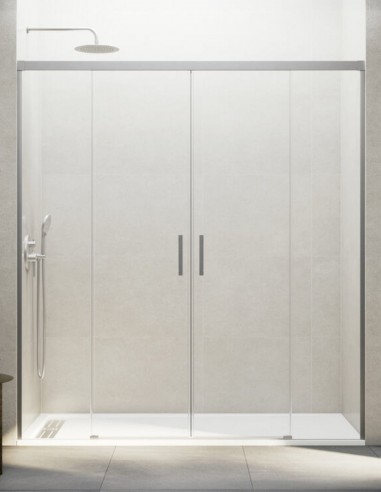 Mampara Basic GME Níquel modelo 2 fijos y 2 correderas sin perfil inferior