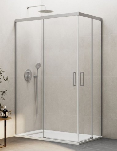 Mampara angular Basic níquel modelo sin perfil inferior de GME