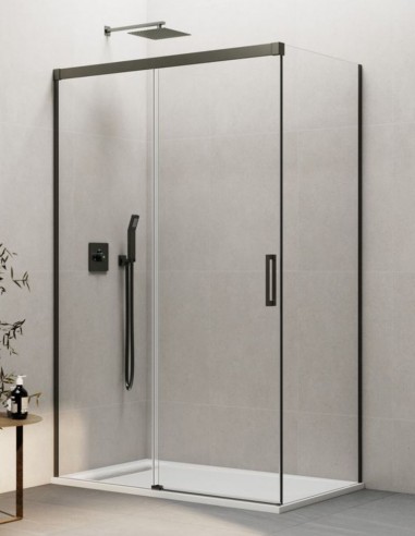 Mampara Basic titanio + lateral fijo modelo sin perfil inferior de GME