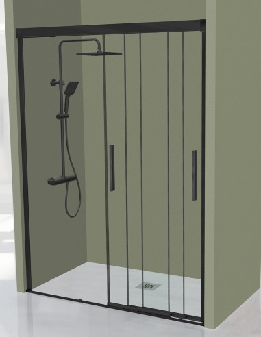 Mampara de ducha negro mate frontal 3 puertas correderas ESTRELLA - de Kassandra