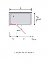 Croquis Mampara ducha abatible negro - PIVOT 1 abatible + 1 fijo de Kassandra