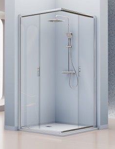 Mampara de ducha angular cromo 2 fijos + 2 correderas - SIENA