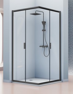 Mampara de ducha angular negra 2 fijos + 2 correderas - SIENA de Kassandra