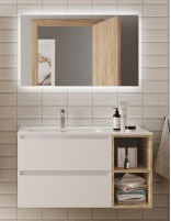 Mueble baño 2 cajones + 2 huecos blanco integrado