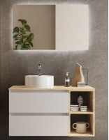 Mueble baño 2 cajones + 2 huecos blanco roble
