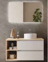 Mueble baño 2 cajones + 2 huecos blanco roble sobre encimera