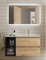 Mueble baño 2 cajones + 2 huecos roble negro