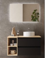 Mueble baño 2 cajones + 2 huecos negro roble sobre encimera