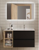 Mueble baño 2 cajones + 2 huecos roble negro