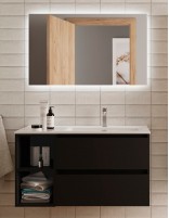 Mueble baño 2 cajones + 2 huecos negro negro