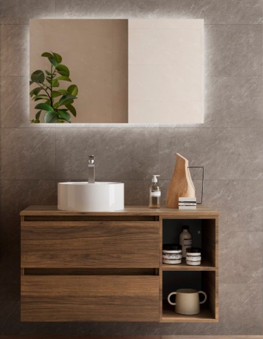 Mueble baño 2 cajones + 2 huecos Nogal dcha