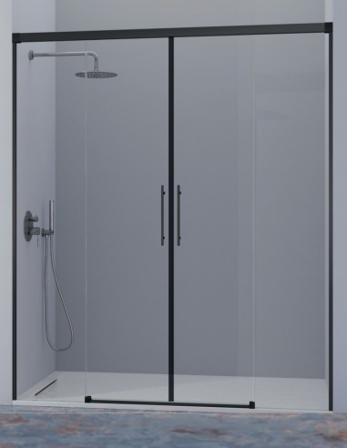 Mampara de ducha negra 2 fijos + 2 puertas correderas - URBAN de Kassandra