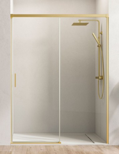 Mampara perfilería oro - frontal 1 fija y 1 puerta corredera Yaiza de Becrisa