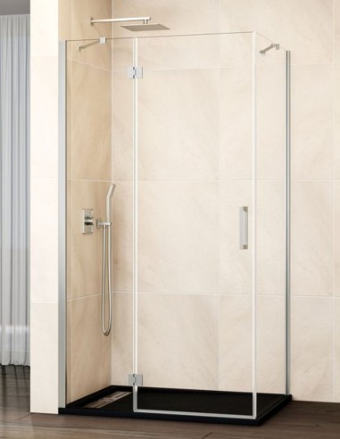 Mampara níquel abatible y fijo frontal + lateral fijo modelo GLASS de GME