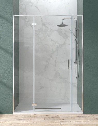 Mampara perfilería cromo - 1 puerta central y 2 fijo Zahara de Becrisa