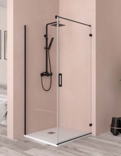 Mampara de ducha angular negro - 1 puerta + 1 fijo lateral de Becrisa
