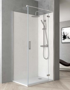 Mampara de ducha angular cromo - 1 puerta + 1 fijo + 1 fijo lateral ZAHARA de Becrisa