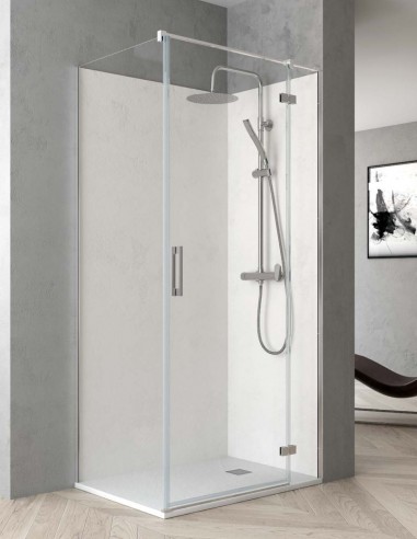 Mampara de ducha angular cromo - 1 puerta + 1 fijo + 1 fijo lateral ZAHARA de Becrisa