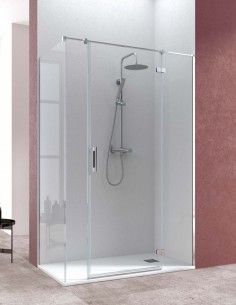 Mampara de ducha angular cromo - 1 puerta + 2 fijos + 1 fijo lateral de Becrisa
