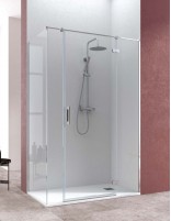 Mampara de ducha angular cromo - 1 puerta + 2 fijos + 1 fijo lateral de Becrisa