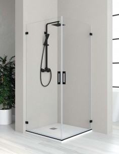 Mampara de ducha angular negra - 2 puertas abatibles de Becrisa