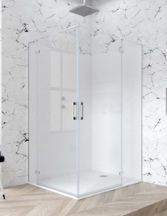 Mampara de ducha angular cromo - 2 puertas + 2 fijos de Becrisa