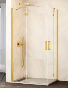 Mampara angular abatible dorada modelo GLASS de GME