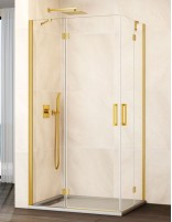 Mampara angular abatible dorada modelo GLASS de GME