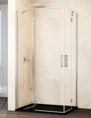 Mampara angular abatible níquel modelo GLASS de GME