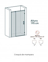 Croquis Mampara perfilería cromo - 1 puerta abatible a pared y 1 fijo Zahara de Becrisa