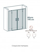 Croquis Mampara perfilería cromo - 2 puertas y 2 fijo Zahara de Becrisa