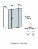 Croquis Mampara perfilería cromo - 1 fijo + 1 puerta + 1 fijo Zahara de Becrisa