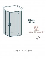 Croquis Mampara de ducha angular cromo - 2 puertas + 2 fijos ZAHARA de Becrisa