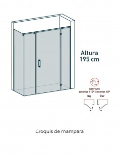 Mampara de ducha angular cromo - 1 puerta + 2 fijos + 1 fijo lateral de Becrisa 2