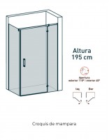 Croquis Mampara de ducha angular cromo - 1 puerta + 1 fijo + 1 fijo lateral ZAHARA de Becrisa