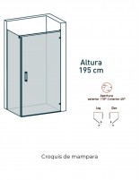 Croquis Mampara de ducha angular negro - 1 puerta + 1 fijo lateral de Becrisa