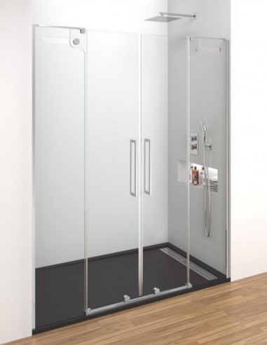 Mampara frontal acero inox. modelo 2 fijos y 2 correderas VETRUM