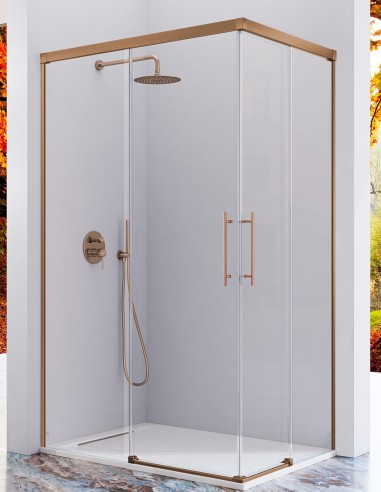 Mampara de ducha angular bronce 2 fijos + 2 puertas correderas - URBAN de Kassandra