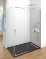 Mampara frontal + lateral fijo acero inox. VETRUM de GME