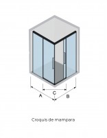 Croquis Mampara angular cromo 2 fijos y 2 puertas correderas - PAVIA de Kassandra
