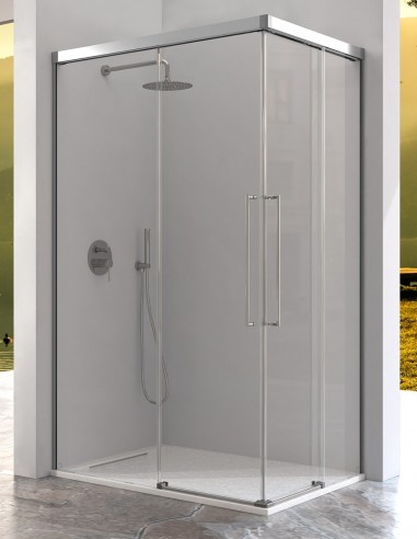 Mampara angular cromo 2 fijos y 2 puertas correderas - PAVIA de Kassandra