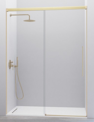 Mampara de ducha 1 fijo + 1 corredera oro cepillado - PAVIA de Kassandra