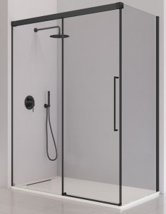 Mampara de ducha negro - 1 fijo + 1 corredera + 1 lateral fijo PAVIA de Kassandra