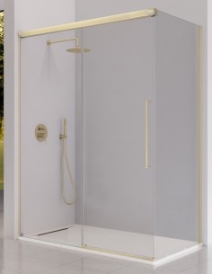Mampara de ducha oro cepillado - 1 fijo + 1 corredera + 1 lateral fijo PAVIA de Kassandra