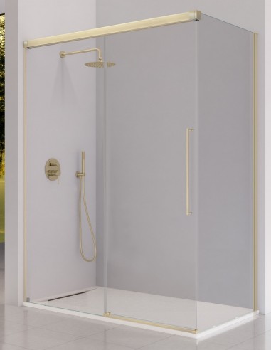 Mampara de ducha oro cepillado - 1 fijo + 1 corredera + 1 lateral fijo PAVIA de Kassandra