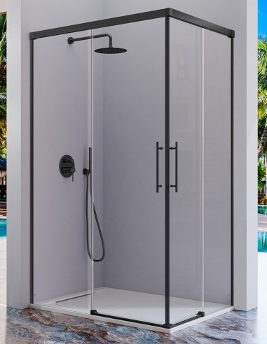 Mampara de ducha angular negro 2 fijos + 2 puertas correderas - URBAN de Kassandra