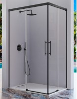 Mampara de ducha angular negro 2 fijos + 2 puertas correderas - URBAN de Kassandra