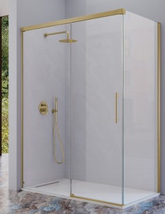 Mampara de ducha angular oro cepillado 1 fijo + 1 puerta corredera + 1 fijo lateral - URBAN de Kassandra